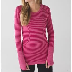 Lululemon seamless swiftly Pink striped long sleeve Top
